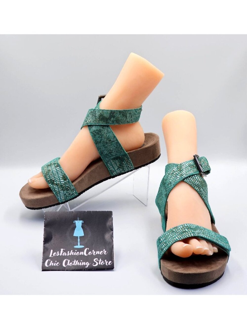 NWOB Revitalign Women's Green Lizard Swell Comfort Strap Sandal Sz 10 2461